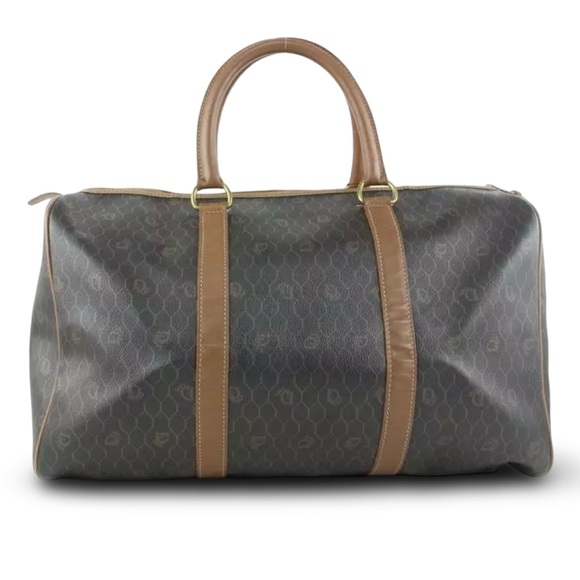 Christian Dior Monogram Honeycomb Boston Bag Purse Duffel Black Brown Leather - Picture 3 of 12